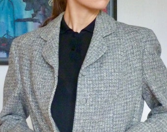 1950s Cropped Boxy Jacket Gray Heather Irish Tweed Vintage Menswear Style Pockets