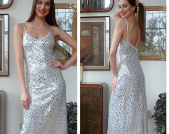 St John Couture Silver White Evening Gown NEW Vintage 1990s Santana Knit Dress By Marie Gray