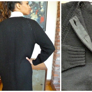 Hand Knit Cardigan Sweater Dress Coat Black Wool 1950s Knee - Etsy