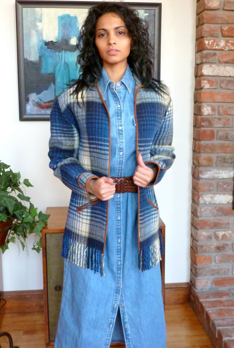 1940s Western Fringed Indian Horse Blanket Coat Blue Wool Etsy