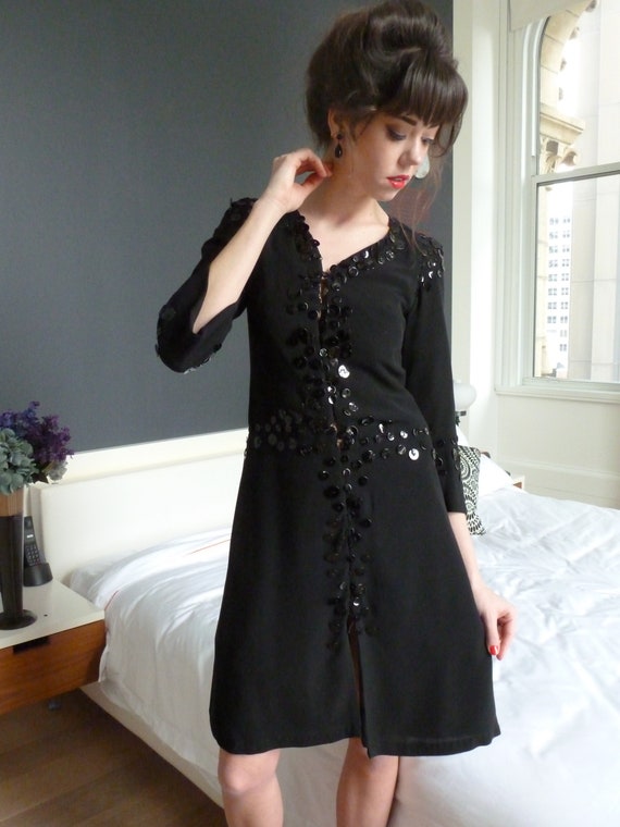 Sybilla Button Dress NWT Black Silk Cocktail Dres… - image 8