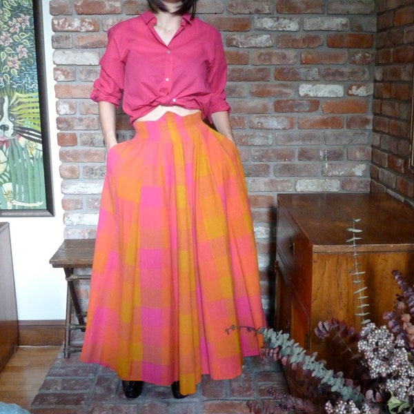 Vivid Vintage Linen Skirt Color Block 1960s Full Length,  Premium Grade  Fabric  Design Workmanship