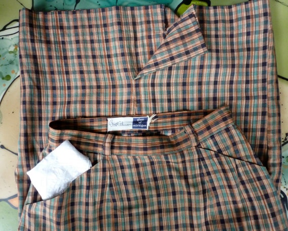 Madras Skirt 1950s Plaid Pockets Preppie Pencil Vi