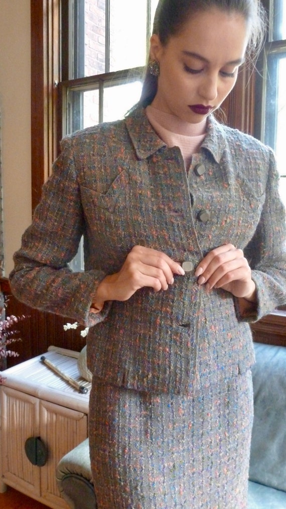 1960s Couture Suit Imported Irish Tweed Skirt and Cro - Gem