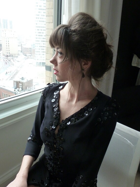 Sybilla Button Dress NWT Black Silk Cocktail Dres… - image 7