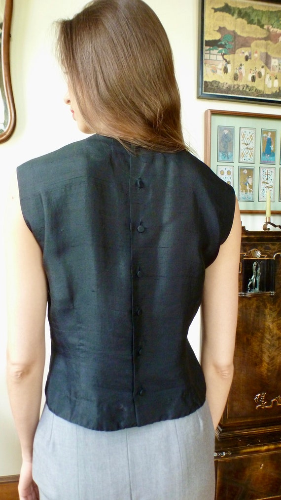 1960s Vintage Couture Black Thai Silk Sleeveless … - image 4