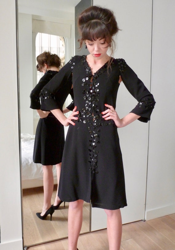 Sybilla Button Dress NWT Black Silk Cocktail Dres… - image 2