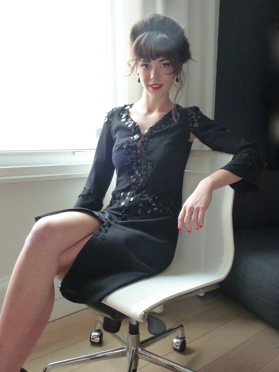 Sybilla Button Dress NWT Black Silk Cocktail Dres… - image 3