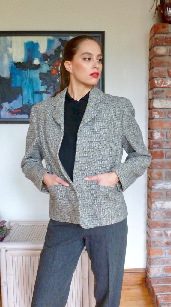 1950s Cropped Boxy Jacket Gray Heather Irish Tweed