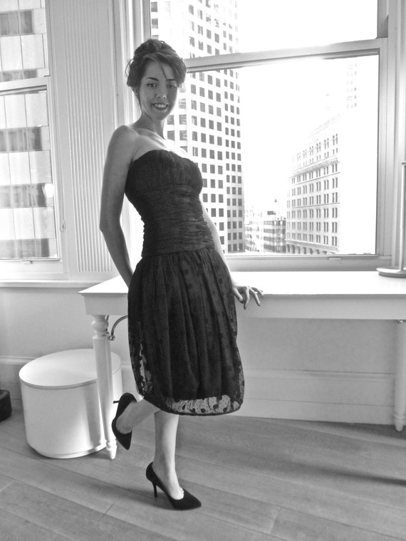 1980s Strapless Dress NEW Black Tulle Bubble Ballo