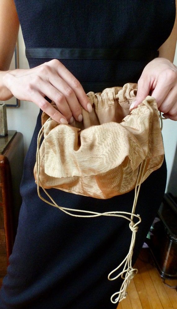 Clovis Ruffin Purse NEW 1970s Gold Drawstring Even