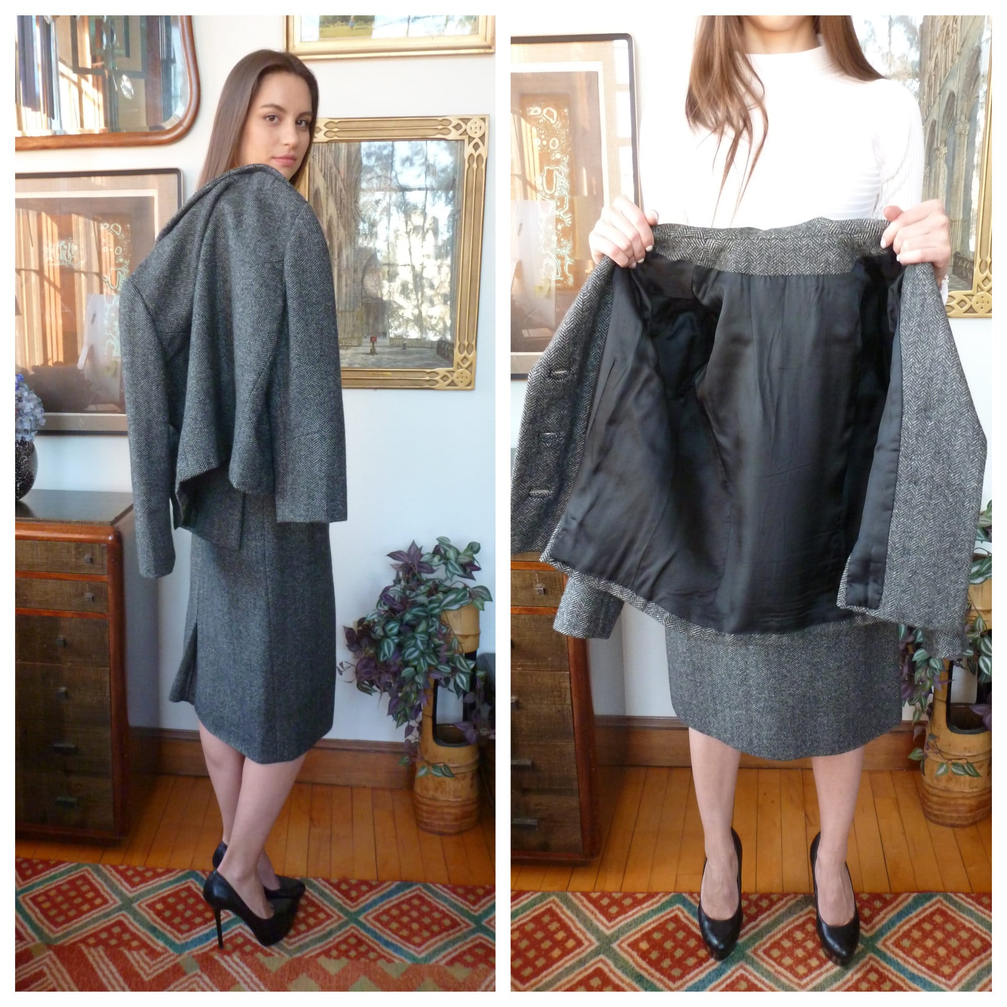 XS 1950s Cage Waist Dress and Jacket