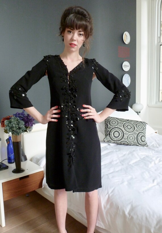 Sybilla Button Dress NWT Black Silk Cocktail Dres… - image 5