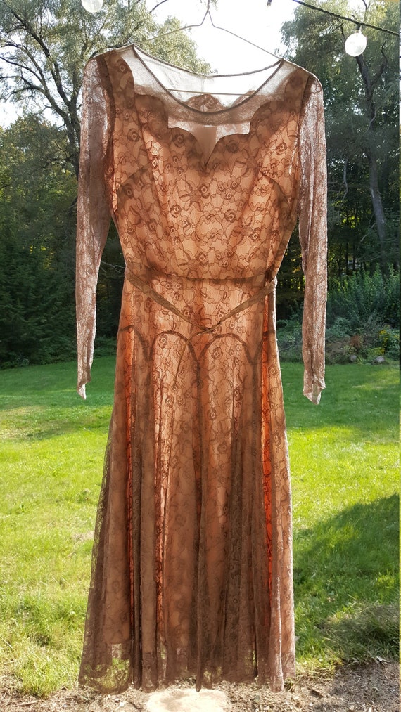 Vintage 1940s/1950s Dusty Rose Lace Overlay Dress