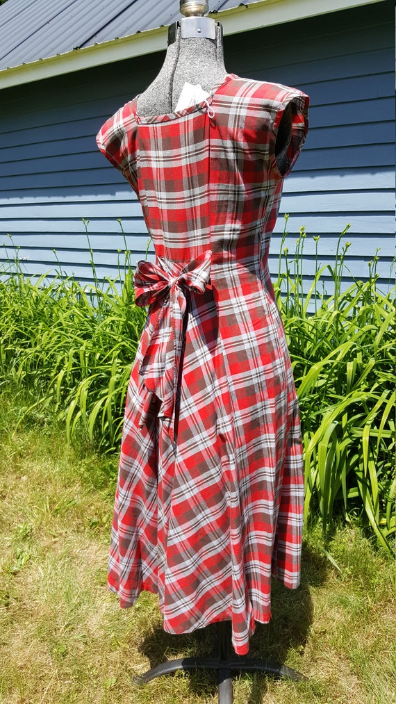 Vintage 1940s/1950s Red Plaid Cotton Dress - image 7