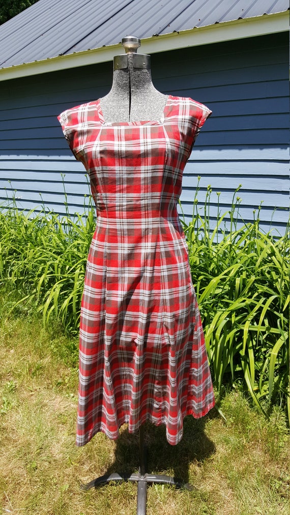 Vintage 1940s/1950s Red Plaid Cotton Dress