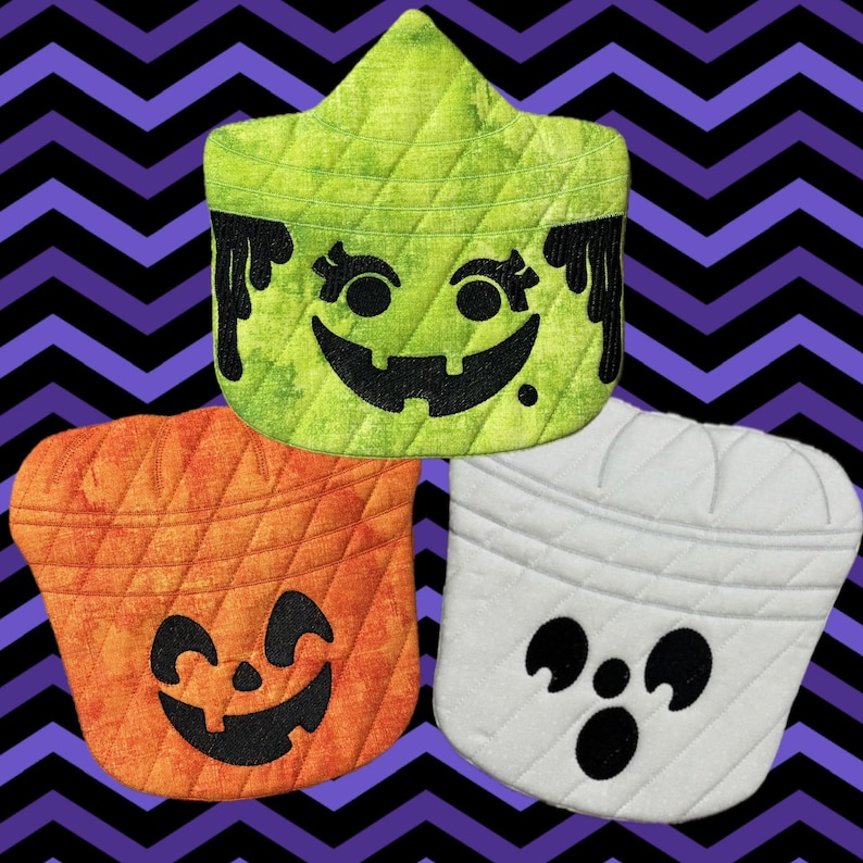Halloween Bucket Hot Pads Set of 3