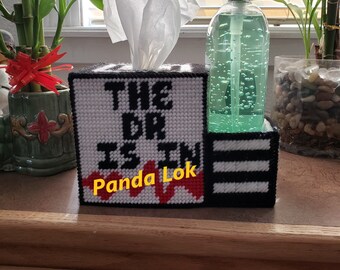 Dr Is In Plastic Canvas Tissue Box Cover with optional Hand Sanitizer attachment ***PDF Pattern Only*** Instant Download