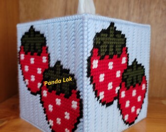 Strawberry Summer Plastic Canvas Tissue Box Cover PDF Pattern Only - Instant Download "This is NOT a finished product"