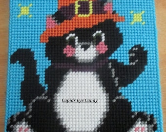 Halloween Black Cat Plastic Canvas PDF Pattern Only - Instant Download **This is NOT a finished product**