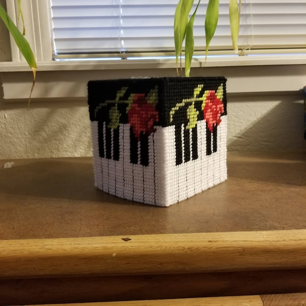 Rose & Piano Plastic Canvas Tissue Box Cover ***PDF Pattern Only***
