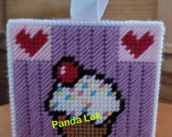 Cupcake and Hearts Plastic Canvas Tissue Box Cover PDF Pattern Only - Instant Download *This is NOT a finished product*
