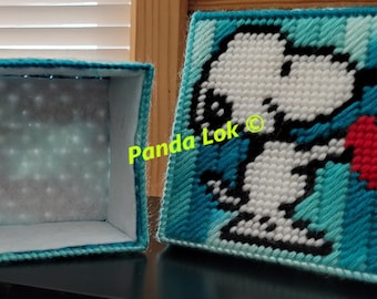 Snoopy Love Plastic Canvas Trinket Box with lid PDF Pattern Only - Instant Download *This is NOT a finished product*