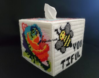 Beautiful "Bee-You-Tiful" Rainbow Rose Plastic Canvas Tissue Box Cover PDF Pattern Only *This is NOT a finished product* Instant Download