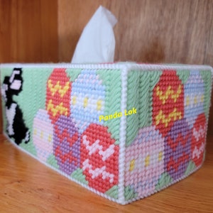 Easter Bunny and Eggs Plastic Canvas Tissue Box Cover PDF Pattern Only - Instant Download *This is NOT a finished product* Rectangle Tissue