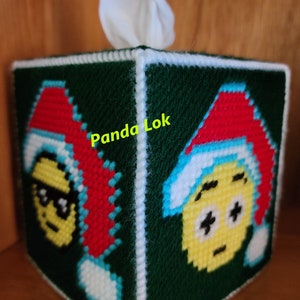 Christmas Emoji &quot;1&quot; Loudly Crying, Squinting Face with Tongue, Shocked and Sunglasses Plastic Canvas Tissue Box Cover PDF Instant Download