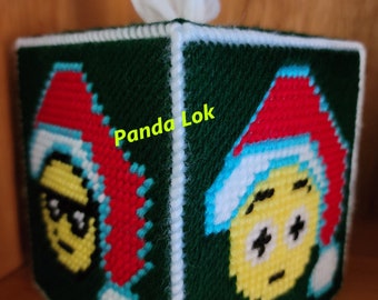 Christmas Emoji "1" Loudly Crying, Squinting Face with Tongue, Shocked and Sunglasses Plastic Canvas Tissue Box Cover PDF Instant Download