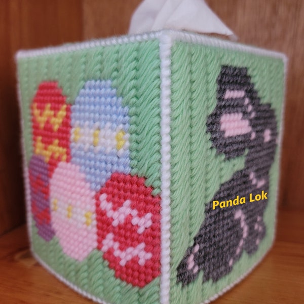 Easter Bunny and Color Eggs Plastic Canvas Tissue Box Cover PDF Pattern Only Instant Download This is NOT a finished product Boutique Tissue