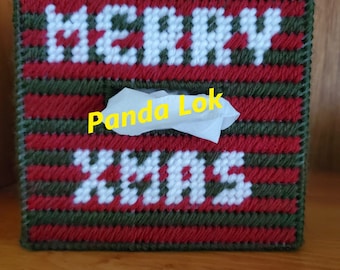 PDF Pattern Only - Merry Xmas Stocking Plastsic Canvas Tissue Box Cover - Instant Download