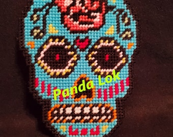 Day of the Dead Sugar Skull with Rose Forehead Dia de Los Muertos Calavera con rosa Plastic Canvas PDF Pattern Only - Instant Download