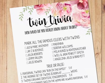 Twin Baby Shower Game : Twin Trivia Questions - Instant Download - from the NORTH