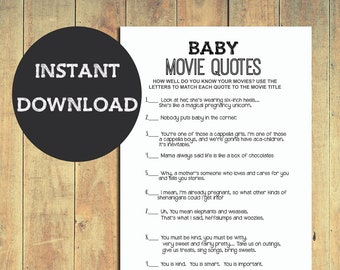 Baby Shower Game - Baby & Parenting Movie Quotes - printable instant download - blank background gender neutral