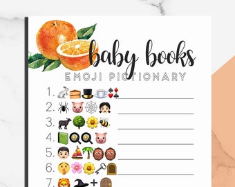 Cutie Baby Shower EMOJI PICTIONARY guessing game with answers - Classic Baby Book & Nursery Rhyme Titles  -  Instant Printable