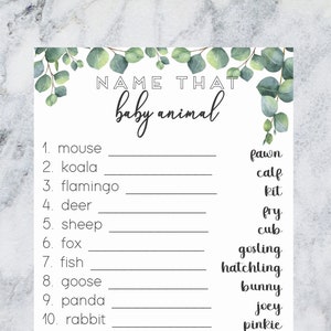 Baby Shower Spiel Name the Baby Animal - mit Lösungsschlüssel - Match the mama and baby animal - sofortiger download