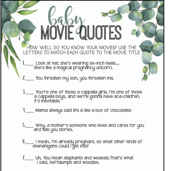 Baby Boy Movie Quote Game - Baby Shower Game - from the NORTH