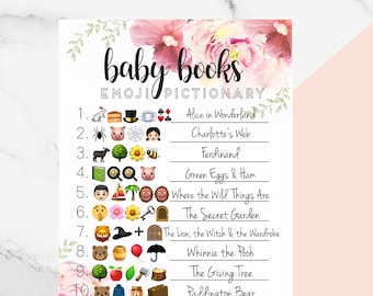 Baby Shower EMOJI PICTIONARY guessing game with answers - Classic Baby Book & Nursery Rhyme Titles  -  Instant Download Printable