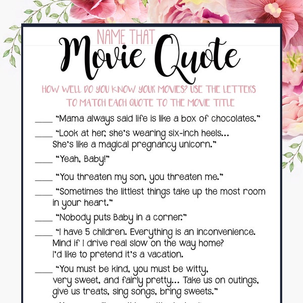 Baby Shower Game - Name That Movie Quote from Baby & Parenting Movies - instant download