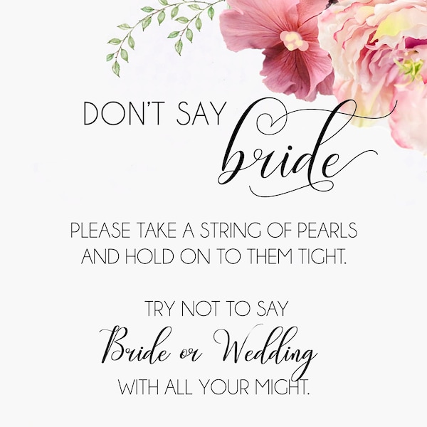 Don't Say Bride or Wedding - Sign for baby shower game - pearl necklaces