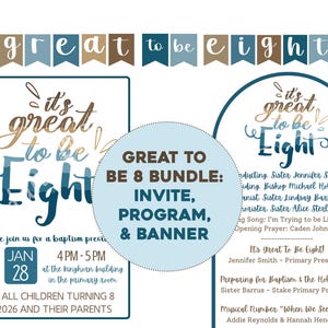 Pacote: Ótimo para ser 8 - Kit de Batismo - Convite, Programa e Banner, Prévia do Batismo SUD (Download Digital)