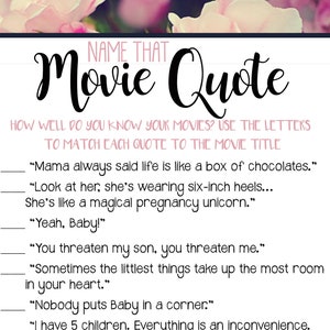 Baby Shower Printable Game Baby & Parenting Movie Quotes - Instant Download - from the NORTH