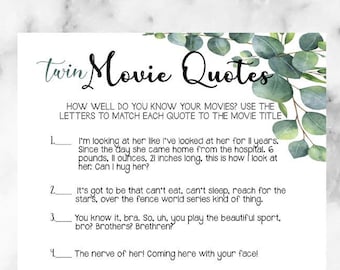 Twins Baby Shower Game: Movie Quote Trivia (Instant Download)