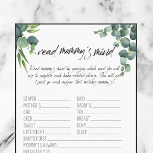 Read Mommy's Mind Baby Shower Spiel - beende den Satz, was sie denkt - sofort druckbar