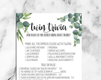 Twin Baby Shower Game : Twin Trivia Questions - Instant Download - from the NORTH