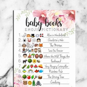 Baby Shower Emoji Pictionary Spiel - mit Lösungsschlüssel - Kinderbuchtitel Ratespiel - sofort download