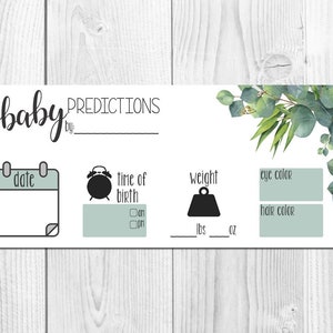 Baby Predictions Ratespiel - Baby-Dusche-Spiel - Gäste raten Datum und Uhrzeit der Geburt, Gewicht, Haarfarbe - Instant Download