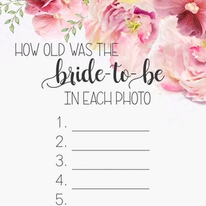 Jeu de douche nuptiale - Devinez l'âge de la mariée sur chaque photo - Imprimable instantanément - du NORD